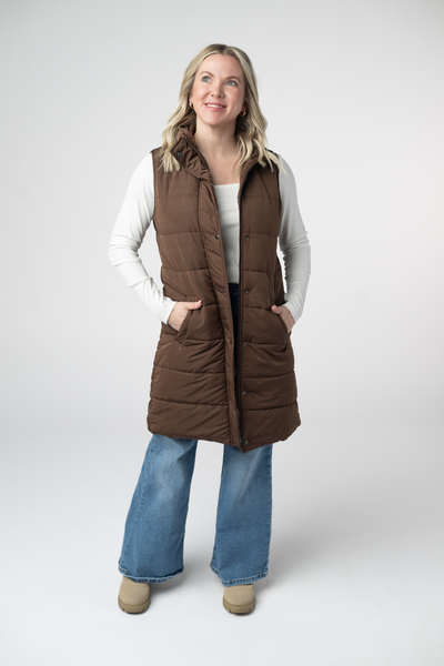 IN STOCK Harlow Long Vest - Brown