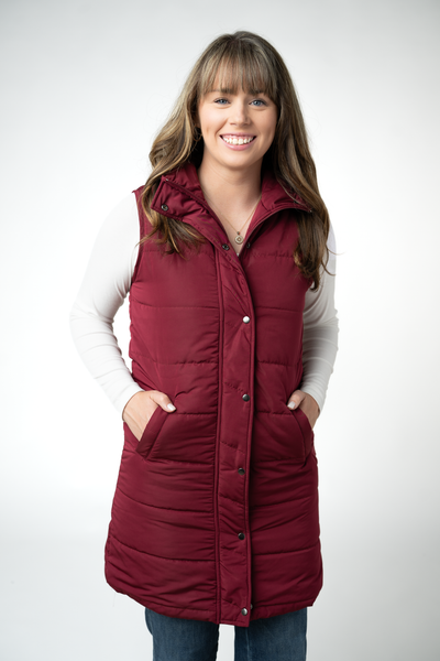 IN STOCK Harlow Long Vest - Burgundy