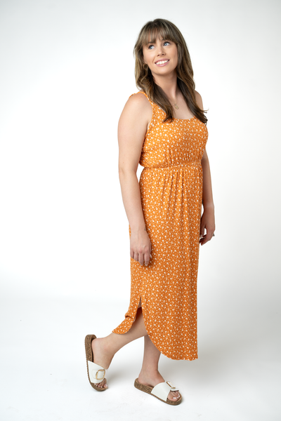 IN STOCK Reagan Ribbed Midi Dress - Pumpkin Floral FINAL SALE