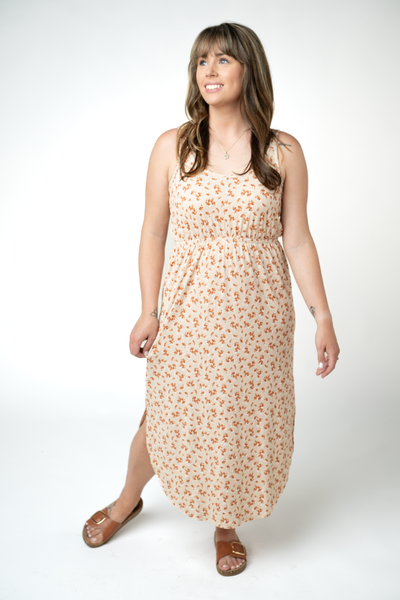 IN STOCK Reagan Ribbed Midi Dress - Sand and Rust Floral FINAL SALE