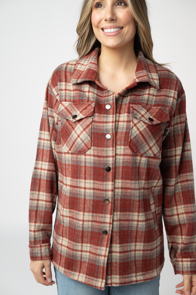 IN STOCK Norah Shacket - Brick Plaid FINAL SALE