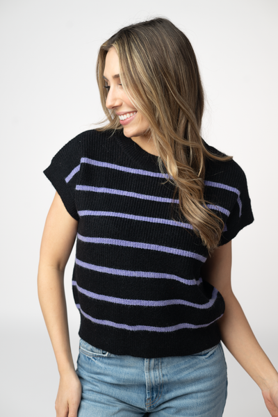 IN STOCK Striped Sweater Top - Black and Purple FINAL SALE
