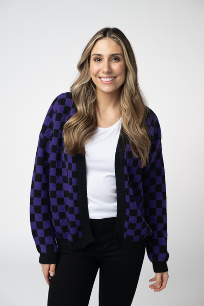 IN STOCK Micro Checkered Cardigan - Black and Purple FINAL SALE