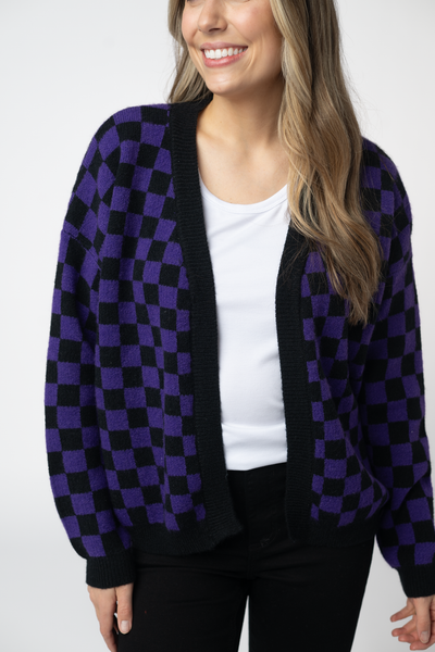 IN STOCK Micro Checkered Cardigan - Black and Purple FINAL SALE