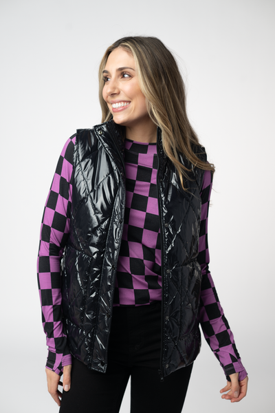 IN STOCK Remy Zip Up Vest - Shiny Black