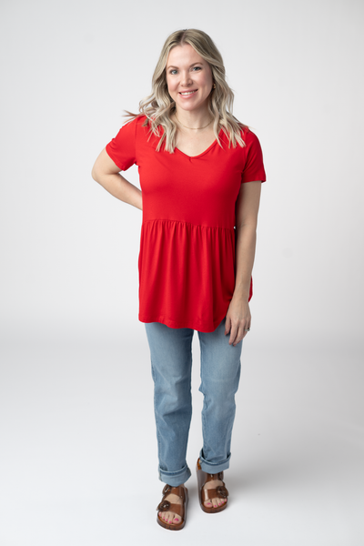 IN STOCK Sarah Ruffle Short Sleeve - Red FINAL SALE