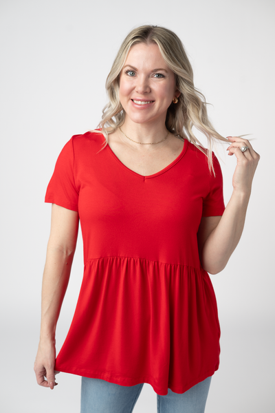 IN STOCK Sarah Ruffle Short Sleeve - Red FINAL SALE
