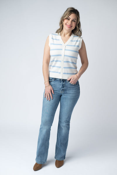 IN STOCK Lucy Striped Button Tank - Sky Blue