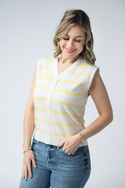 IN STOCK Lucy Striped Button Tank - Yellow