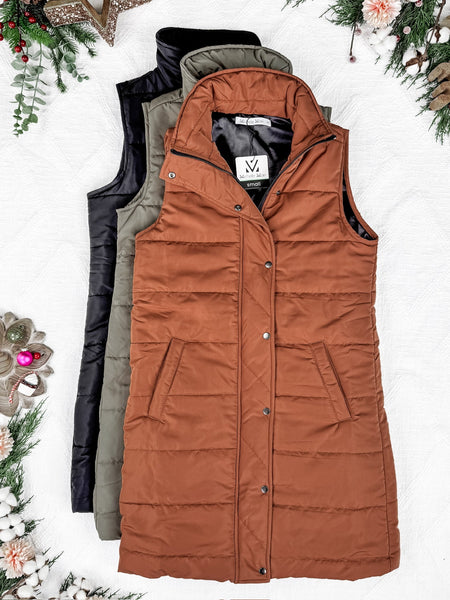 IN STOCK Harlow Long Vest - Olive FINAL SALE