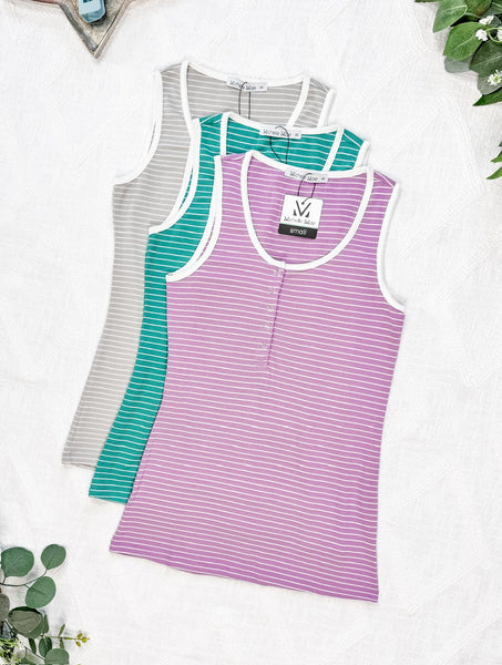IN STOCK Shiloh Button Snap Tank - Grey
