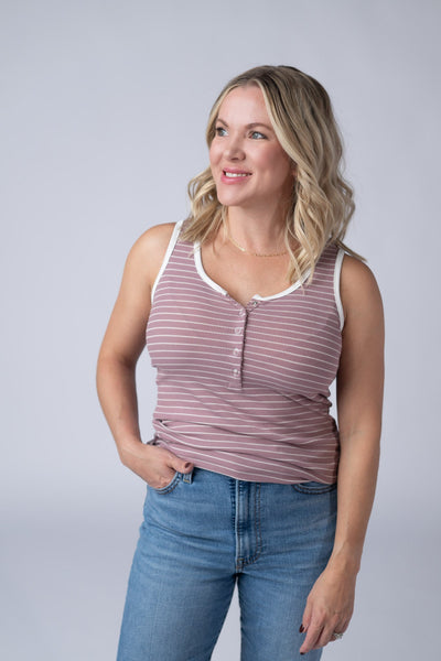 IN STOCK Shiloh Button Snap Tank - Dusty Rose