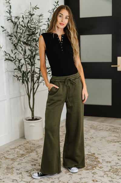 Lounge Line Wide Leg Sweats in Dark Olive