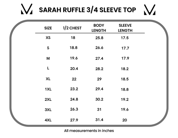 IN STOCK 3/4 Sleeve Sarah Ruffle - Holiday Berry FINAL SALE