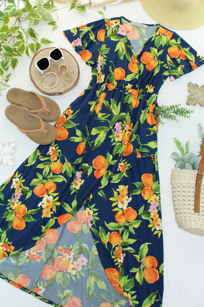 IN STOCK Harley High-Low Dress - Navy Citrus FINAL SALE