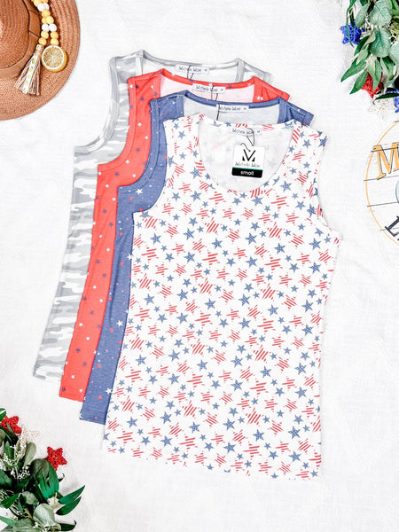 IN STOCK Ava Tank - Red Freedom Stars FINAL SALE