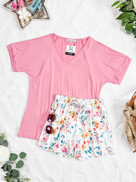 IN STOCK Bamboo V Neck Tee - Rose