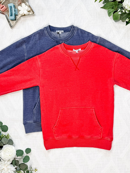 IN STOCK Vintage Wash Pocket Pullover - Red