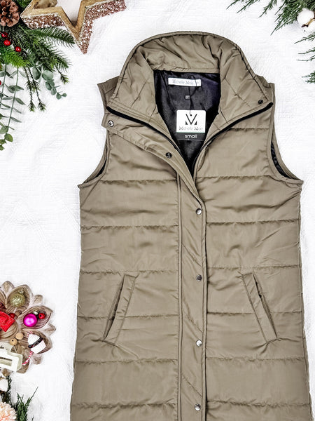 IN STOCK Harlow Long Vest - Olive FINAL SALE