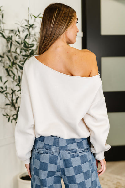 Side Hustle Off Shoulder Long Sleeve Top in Bone