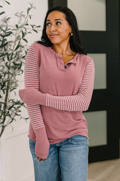 Talk to Me Long Sleeve Henley in Vintage Marsala