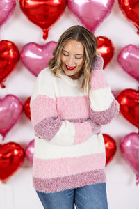 IN STOCK Cozy Block Sweater - VDay Stripes