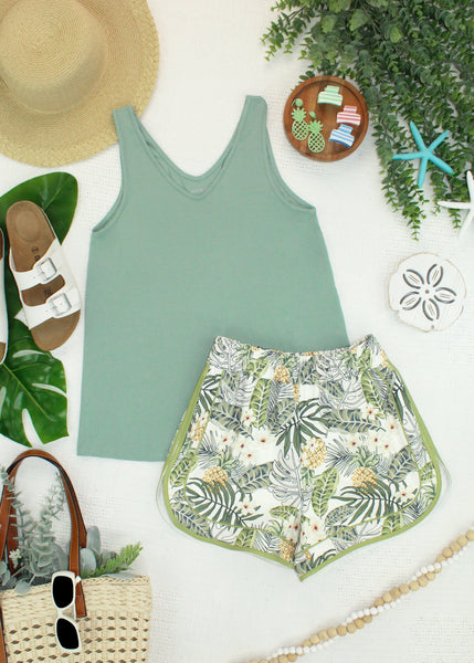 IN STOCK Vera V Neck Tank - Sage