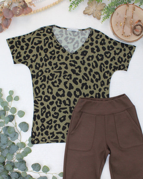 IN STOCK Chloe Cozy Top - Olive Animal Print