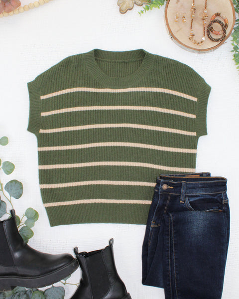 IN STOCK Striped Sweater Top - Olive and Tan FINAL SALE